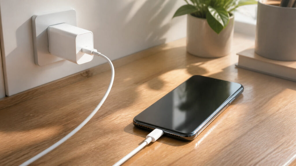 Pametni telefon spojen na USB-C brzi punjač