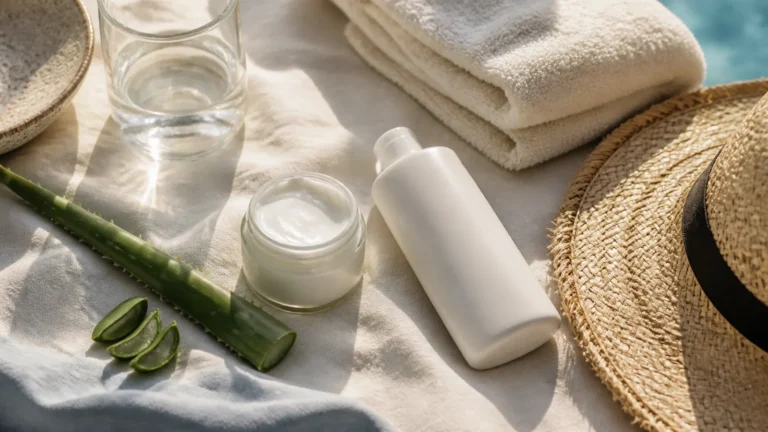 Naslovna 7 Nježna njega kože nakon sunčanja s hidratantnom kremom, ručnikom i aloe verom