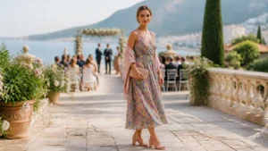 Što odjenuti na ljetno vjenčanje: vodič za gošće 3 Elegantna gošća u prozračnoj haljini prikladnoj za ljetno vjenčanje