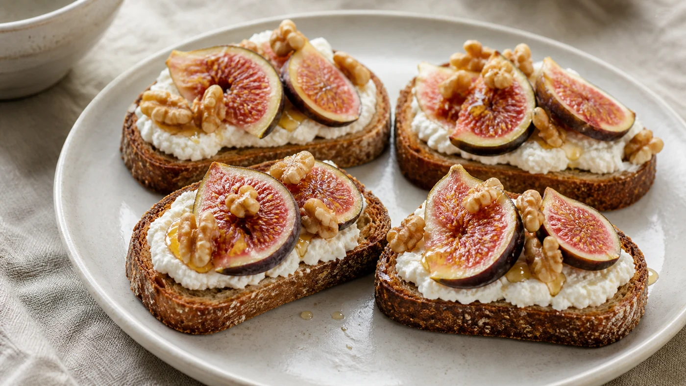 Tost s ricottom, svježim smokvama, orasima i tankim mlazom meda